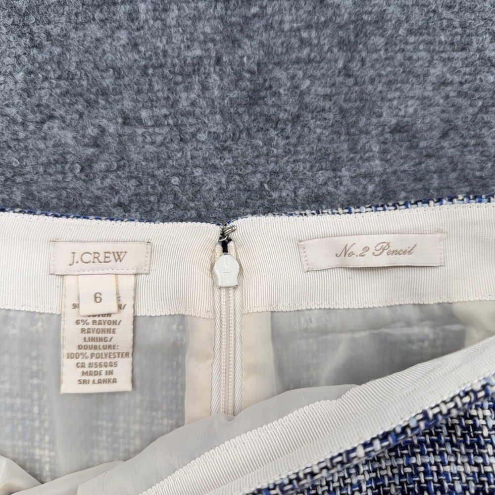 J.Crew No. 2 Pencil Skirt Blue White Tweed Textured Cotton Blend Size 6 - Picture 3 of 6